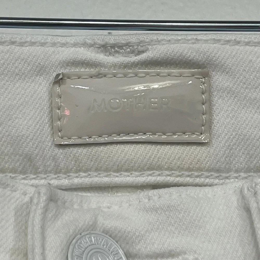 Mother Denim White Jeans 26 High Rise Raw Hem Cotton Blend Hustler Ankle Fray - Picture 3 of 6